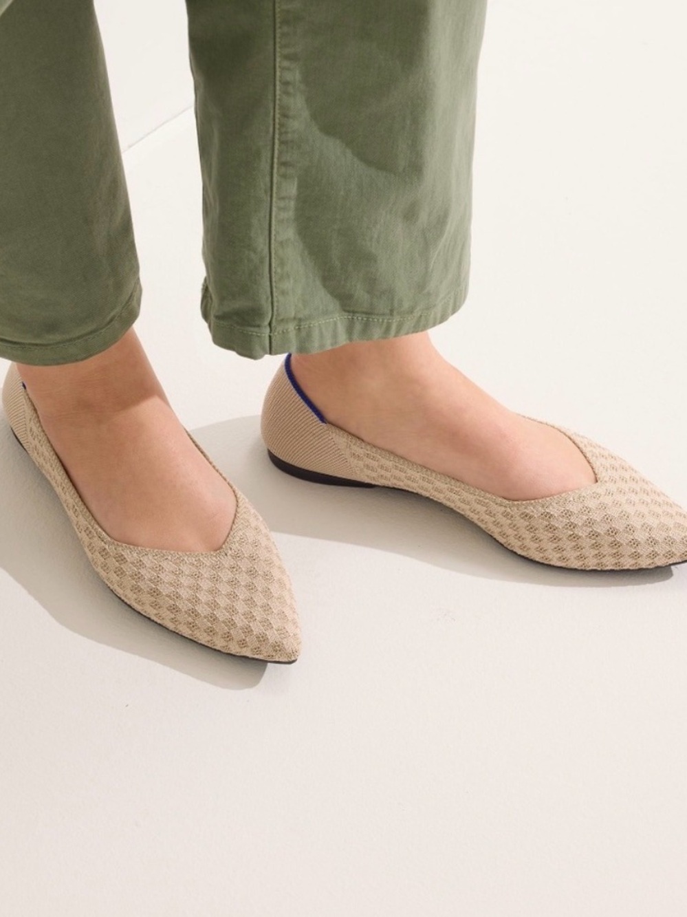 Rothy's Frappe Basketweave Pointed-Toe Knit Flats in Beige